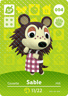 Sable #004 - Animal Crossing Series 1 amiibo Card